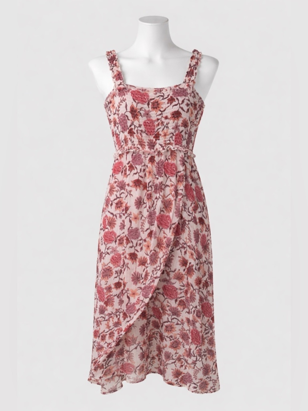 Altar’d State Floral Faux Wrap Midi Dress Size Small Boho Cottagecore Pink